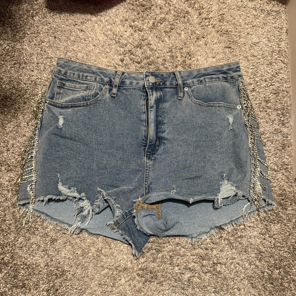 Fashion Nova Blue Distressed Jean Shorts